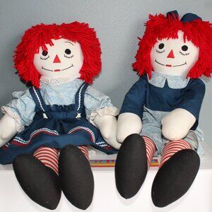 Vintage 25 in Hand Made Raggedy Ann And Andy Dolls Embroidered Faces Well Made